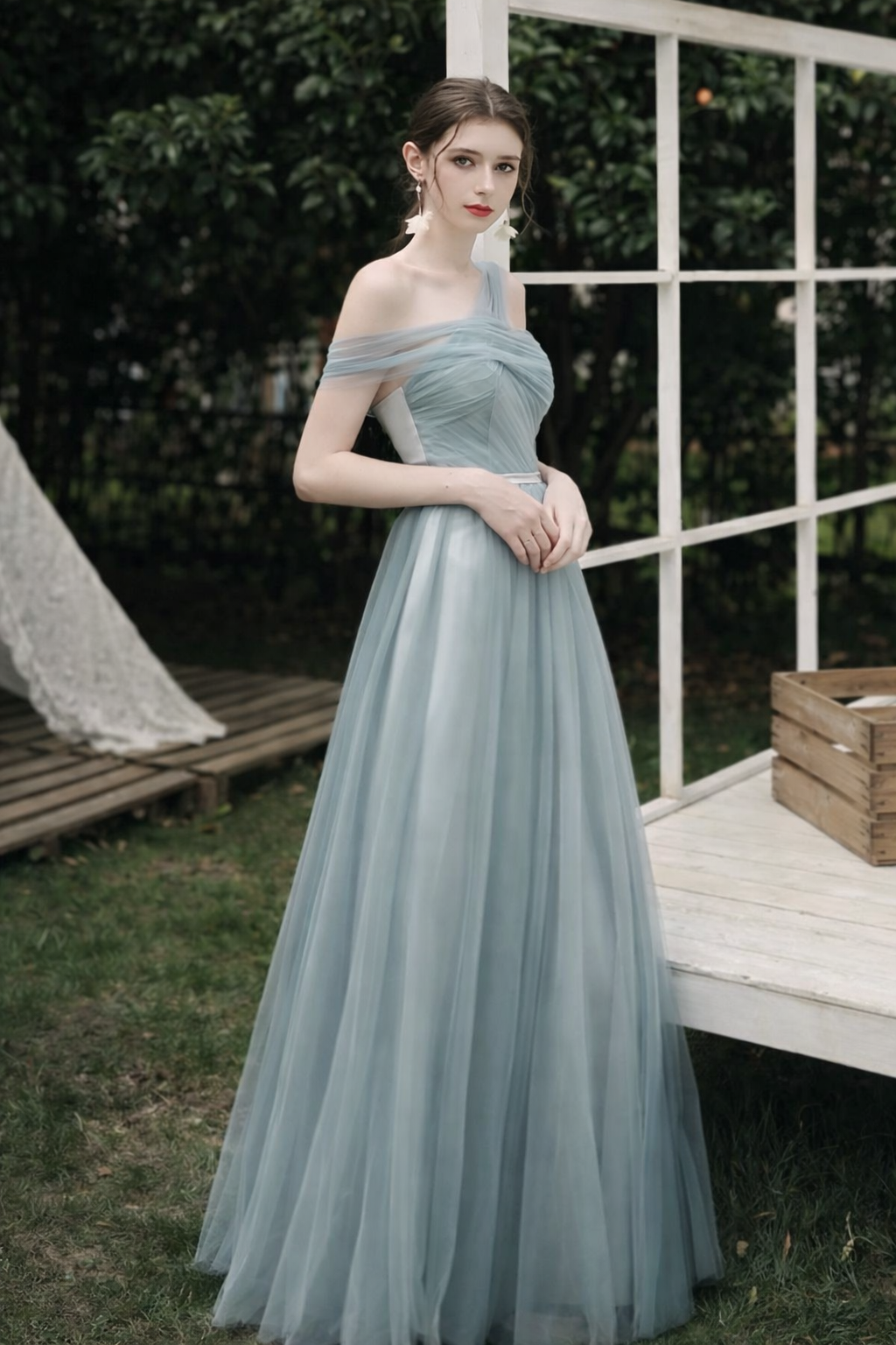 Clémence Ice Blue Weddings Bridesmaid Prom Tulle Gown