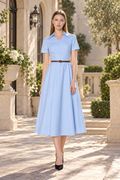 Tailored Shirt Collar Midi Dress in Powder Blue