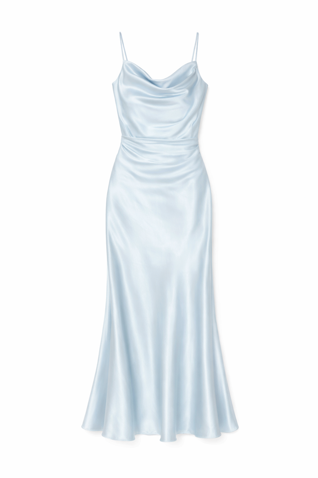 Light blue satin dress on a white background