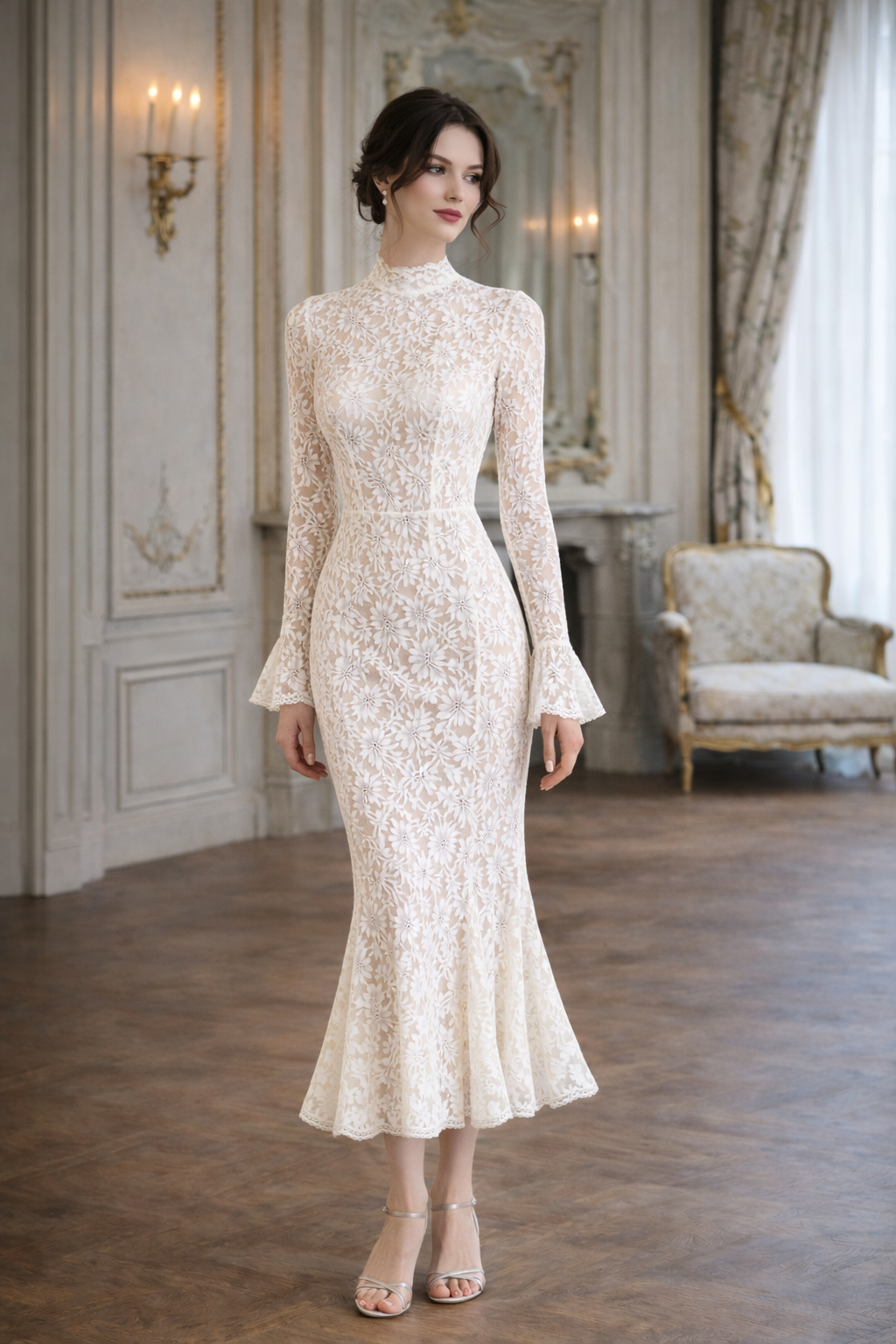 knee length dresses for ladies Likely Aurora Feather Trumpet Midi Dress in White – Suite 201