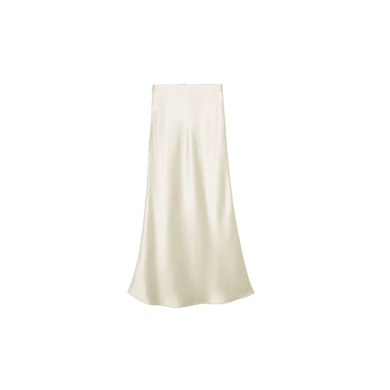 Elegant Silk Satin Midi Skirt