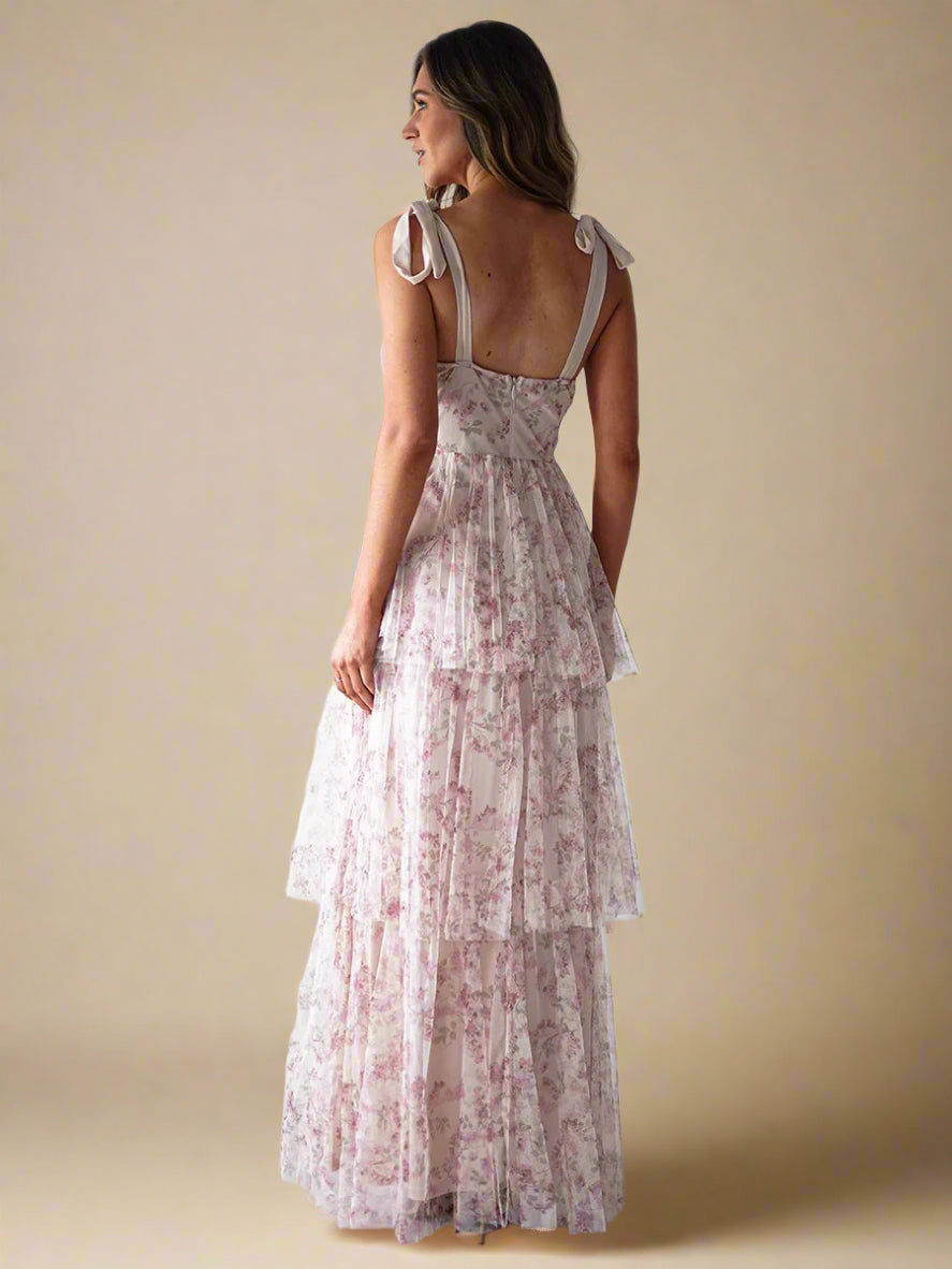 Rose Garden Tiered Floral Tulle Maxi Dress