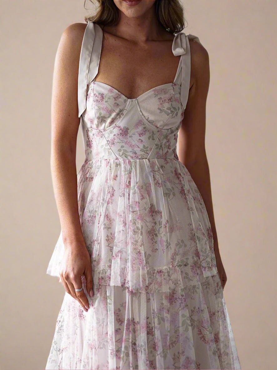 Rose Garden Tiered Floral Tulle Maxi Dress