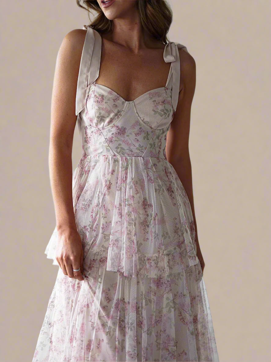 Rose Garden Tiered Floral Tulle Maxi Dress