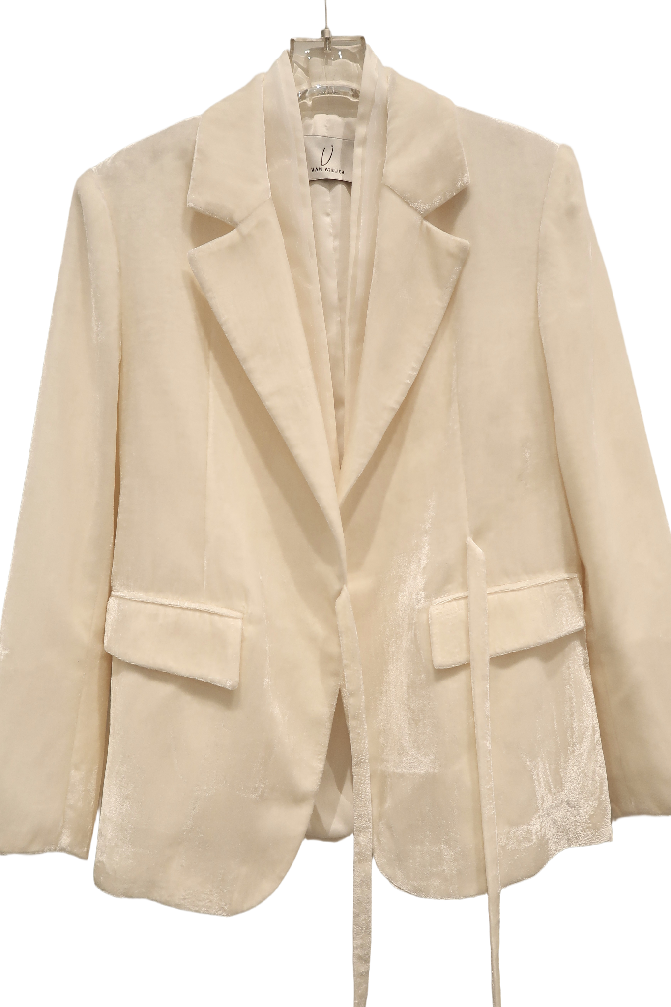 Cream Velvet Wrap Blazer Suit - Modern Elegance