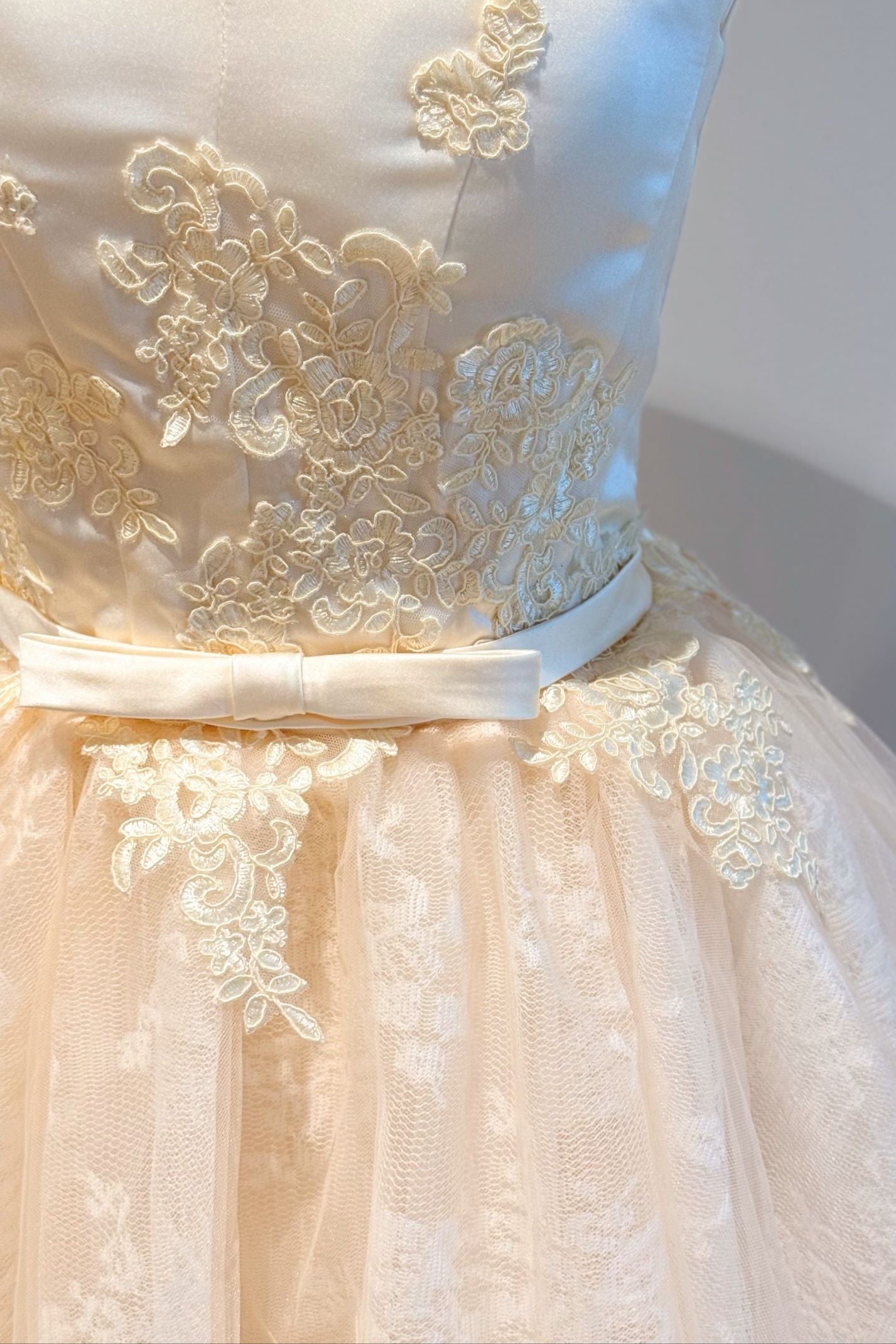 Ivory mini dress with vintage floral lace embroidery