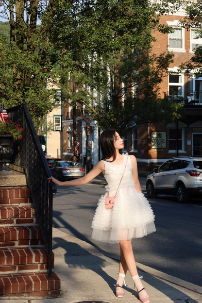 Avery white ruffle puffy mini Dress