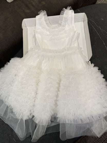 Avery white ruffle puffy mini Dress