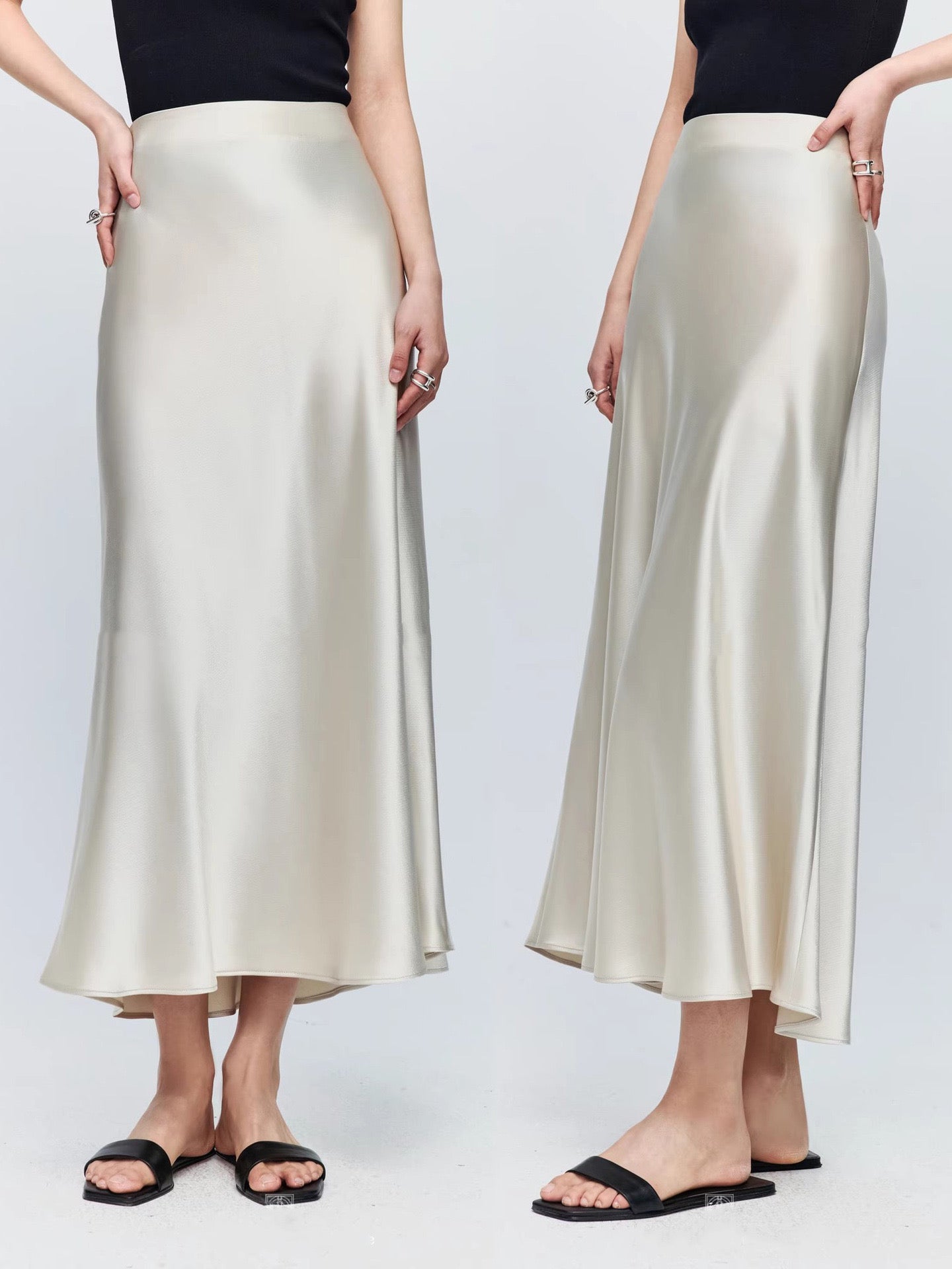 Elegant Silk Satin Midi Skirt