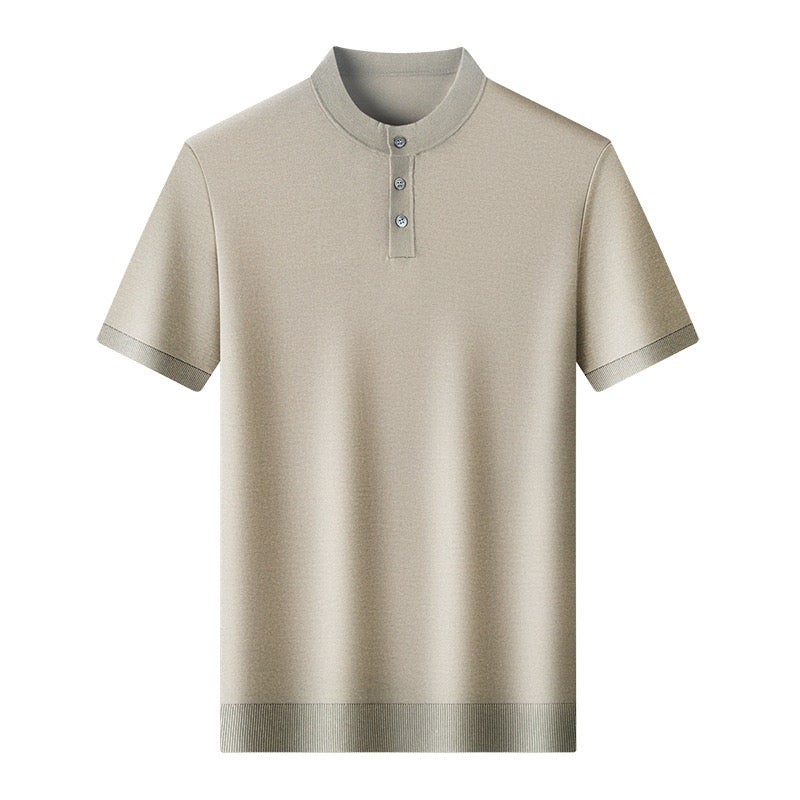Tech-Knit Band Collar Polo in Steel Grey