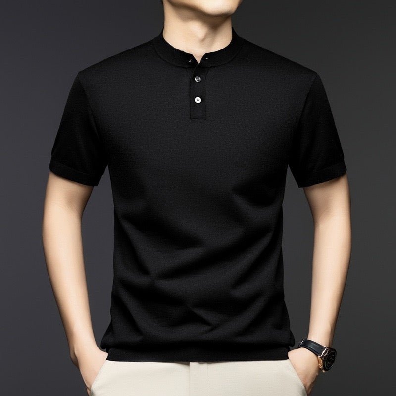 Tech-Knit Band Collar Polo in Steel Grey