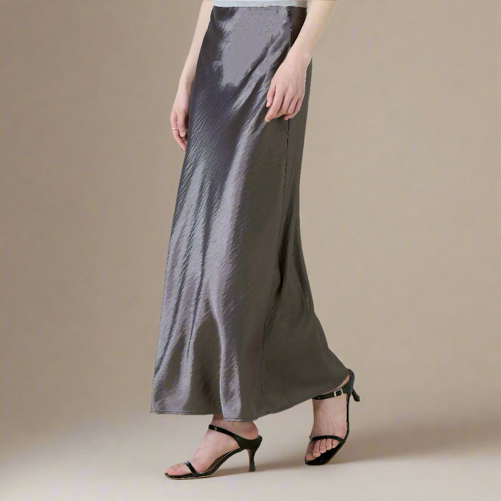 Elegant Silk Satin Midi Skirt