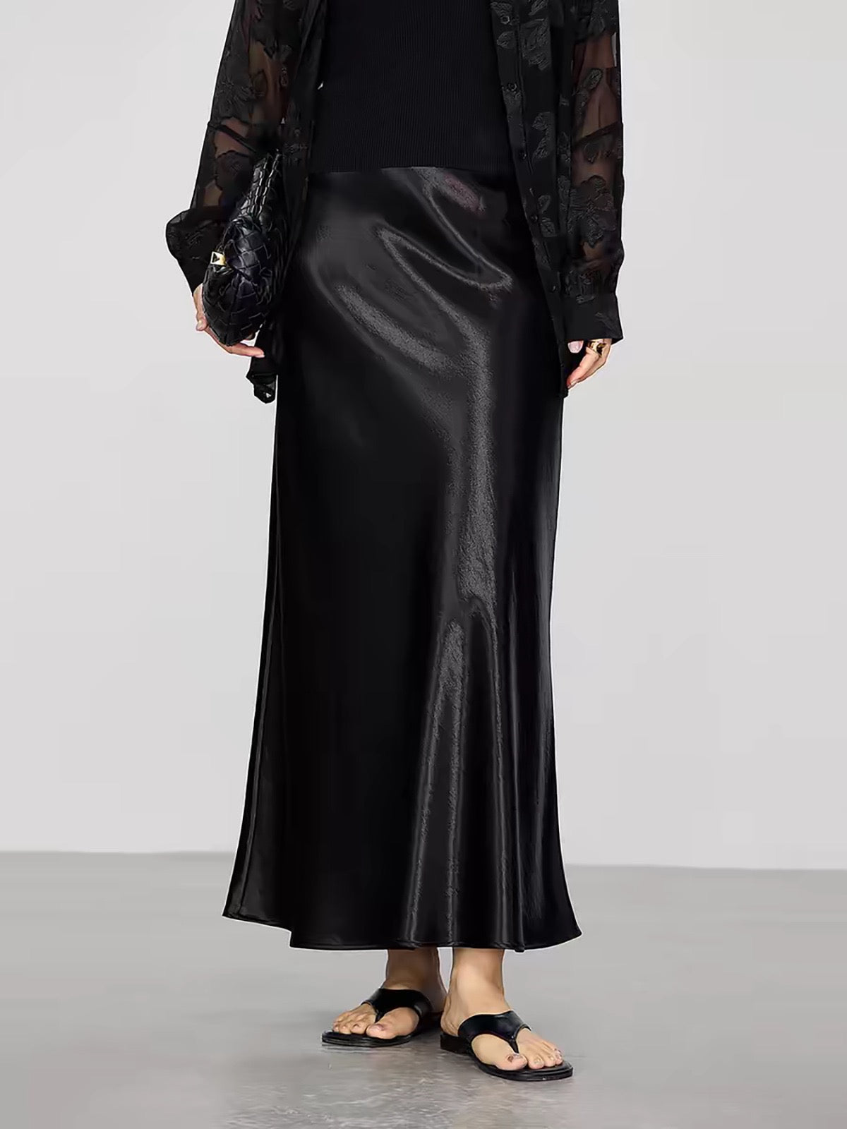 Elegant Silk Satin Midi Skirt