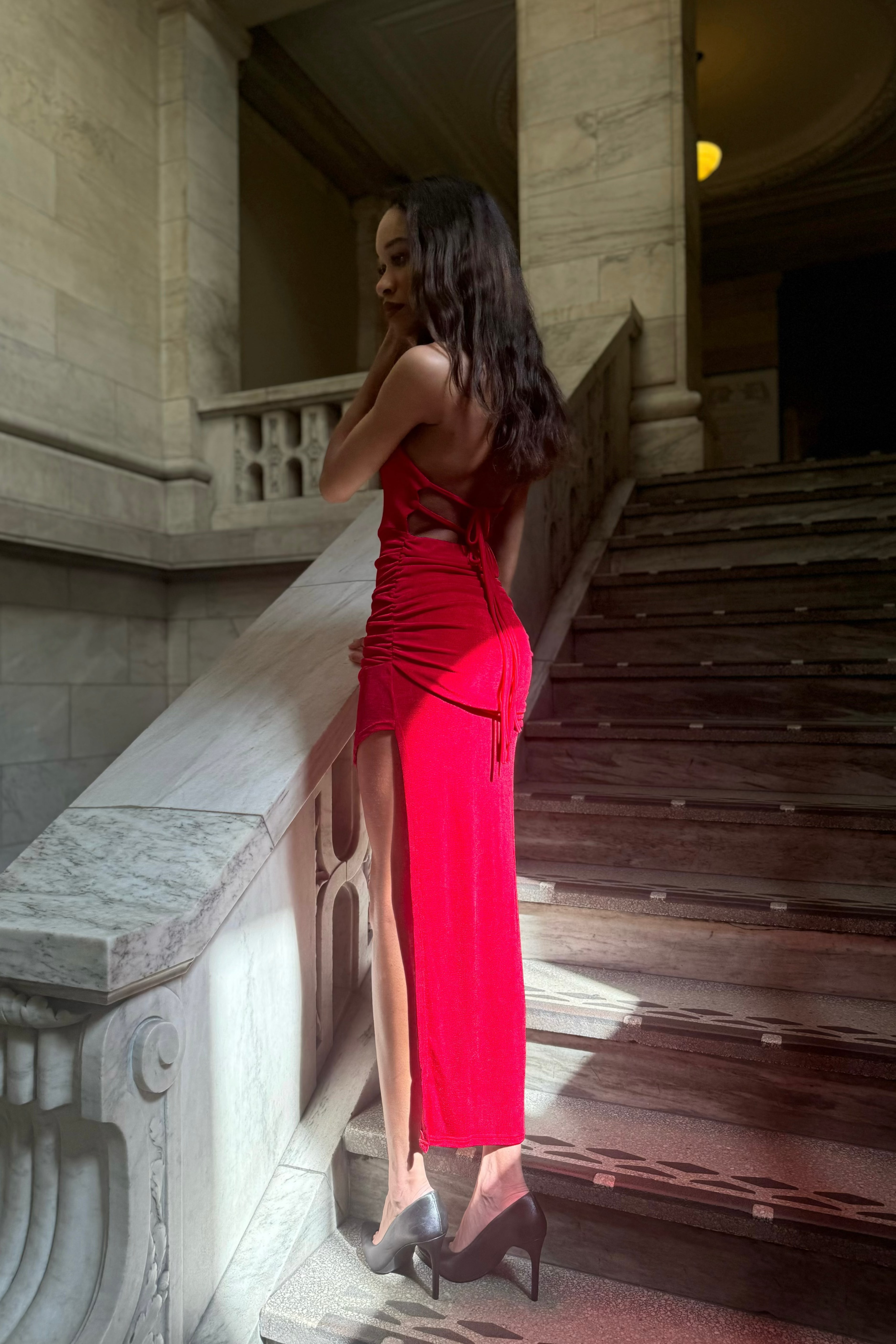 Red dapped fit high slit maxi cocktail dress Red / L / US 10-12 Red dapped fit high slit maxi cocktail dress Red / L / US 10-12