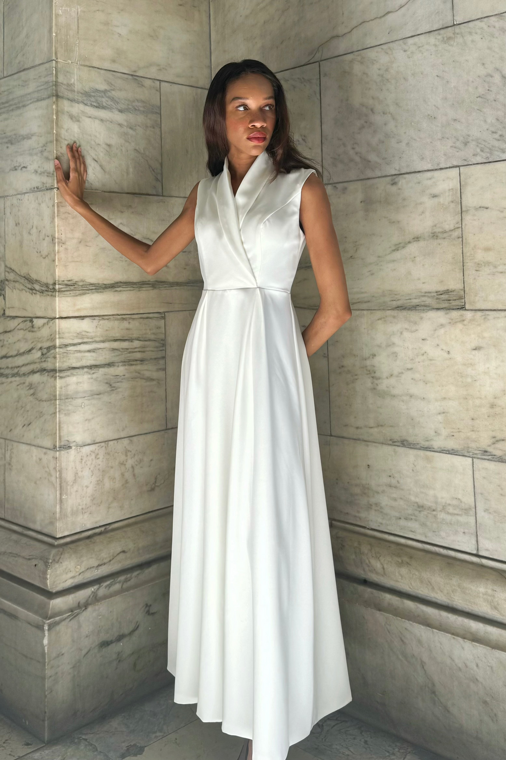 White tailored trench Bridal maxi dress