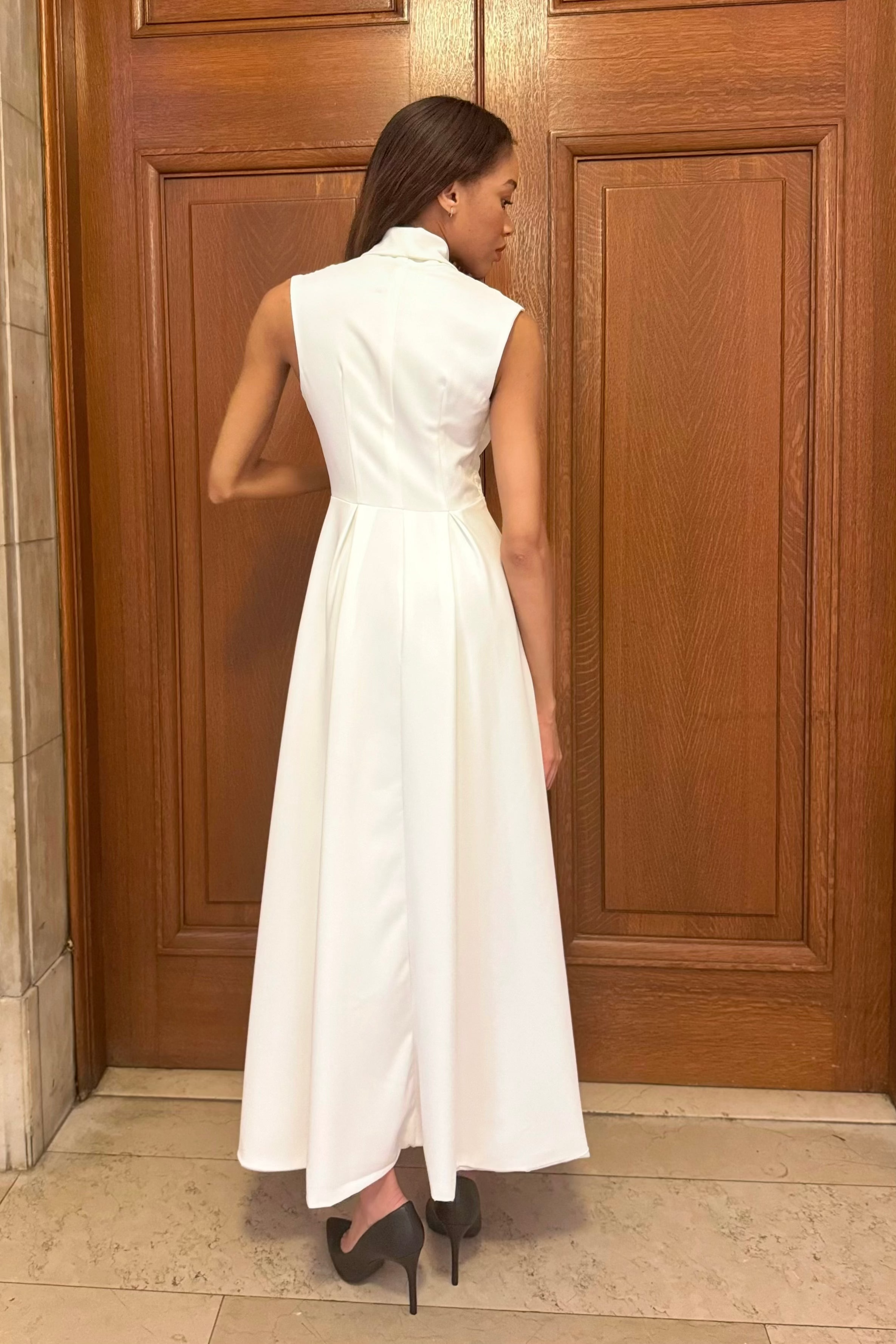 White tailored trench Bridal maxi dress