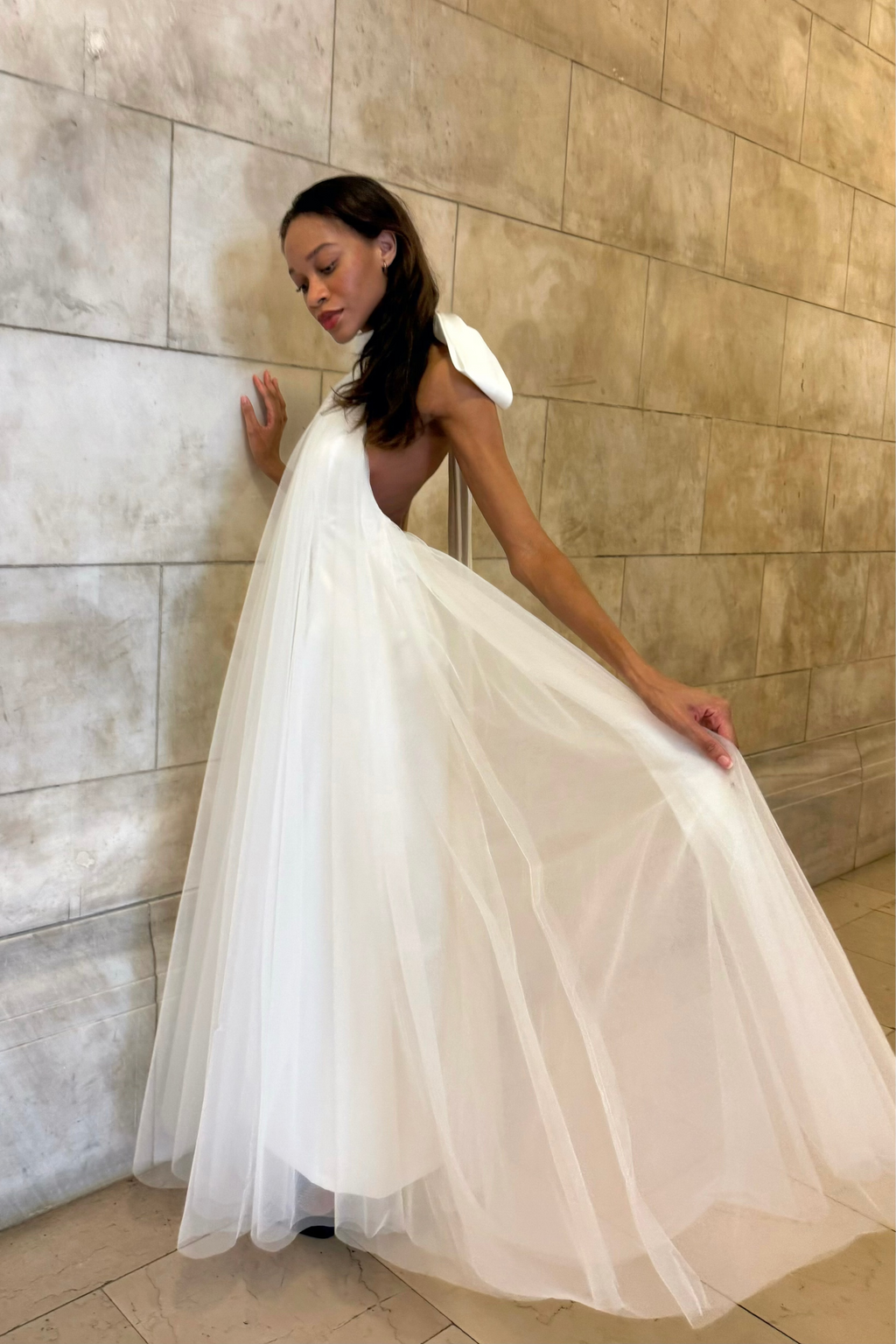 White bride to be soft tulle layers maxi dress