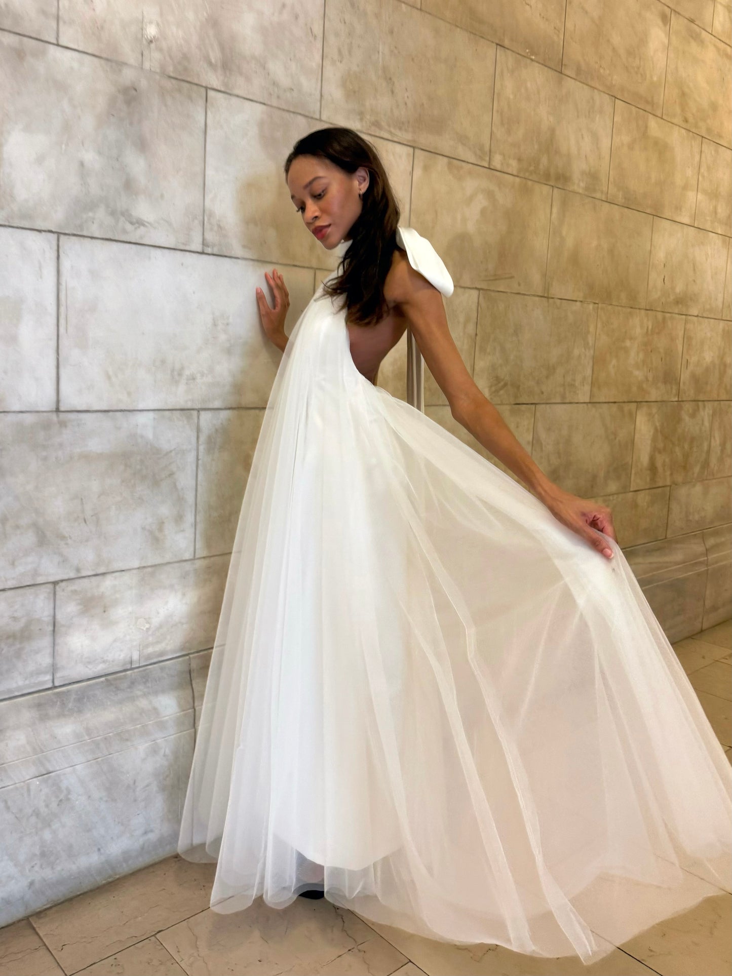 Iris white bride to be soft tulle layers maxi dress