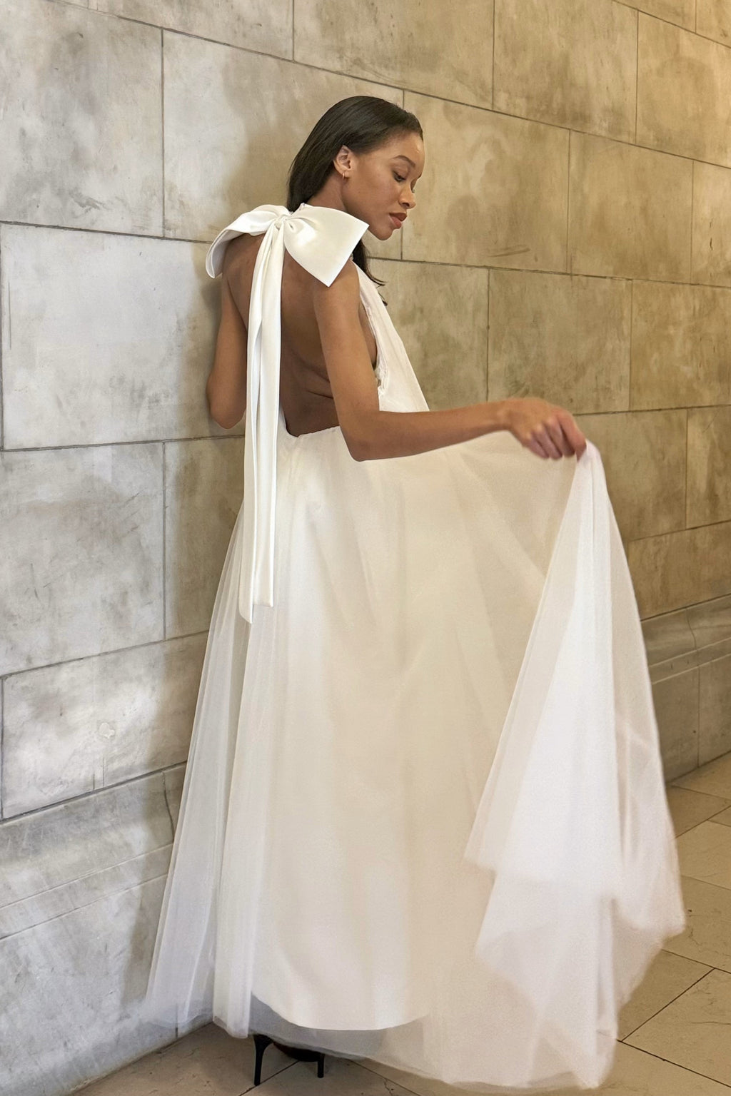 White bride to be soft tulle layers maxi dress
