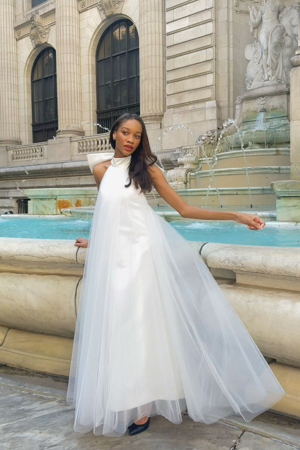 White bride to be soft tulle layers maxi dress