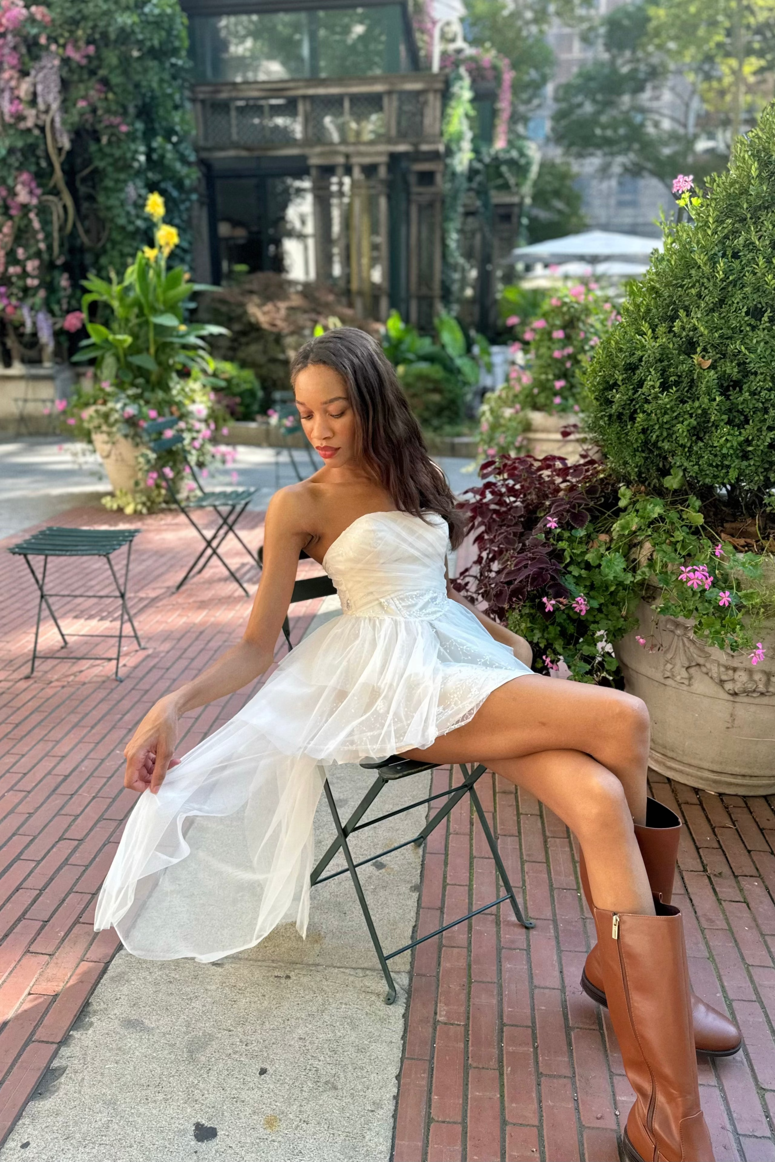 Champagne fit and flare high low soft mini dress