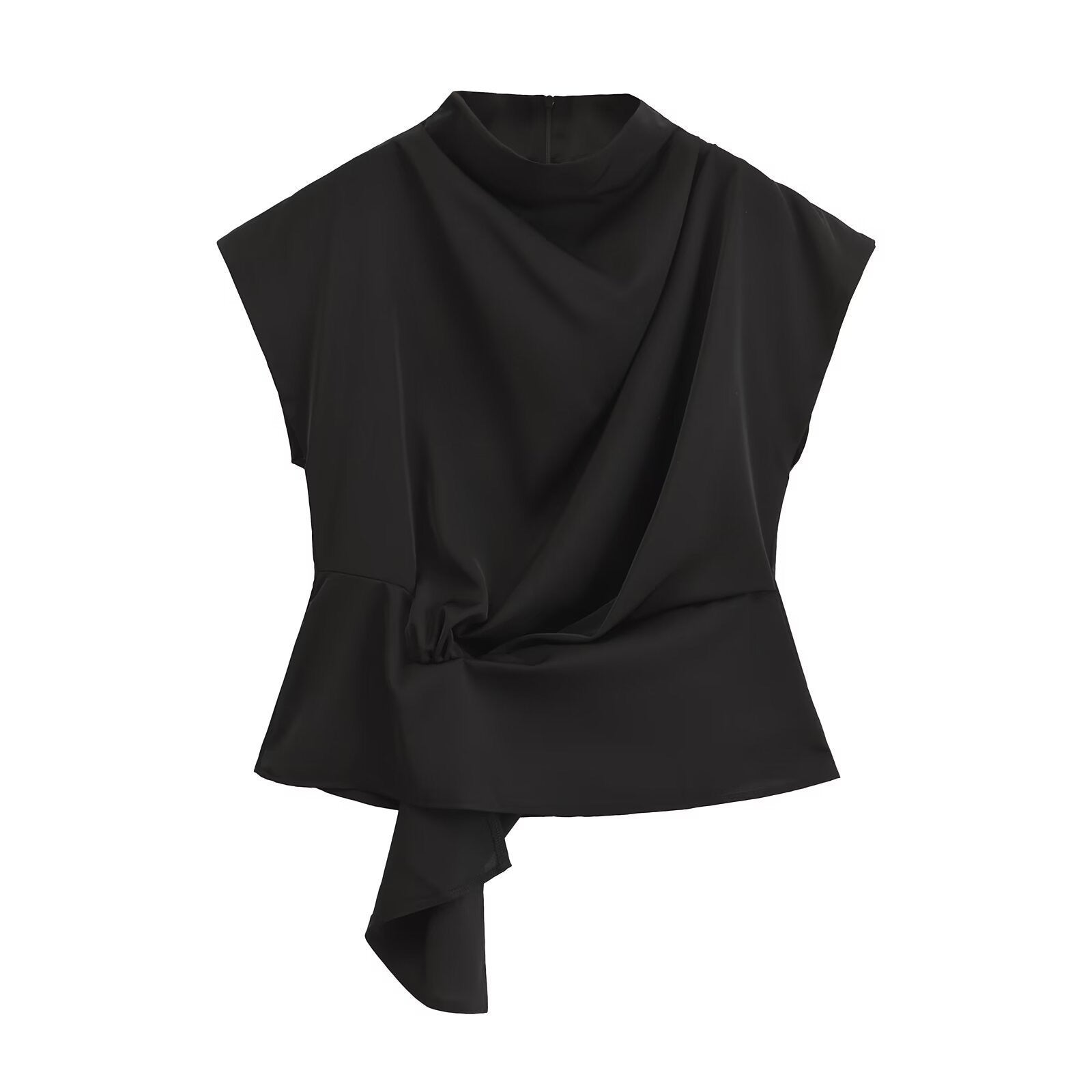 The Draped Silk Tie-Front Top – Noir