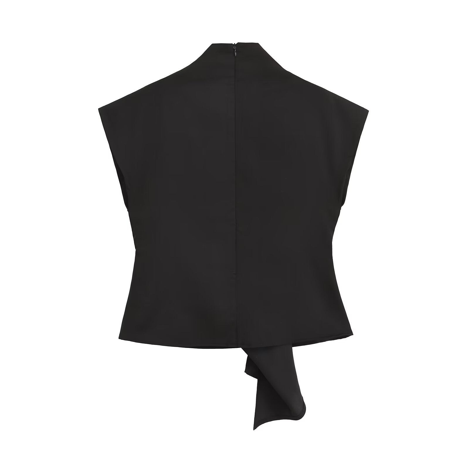 The Draped Silk Tie-Front Top – Noir