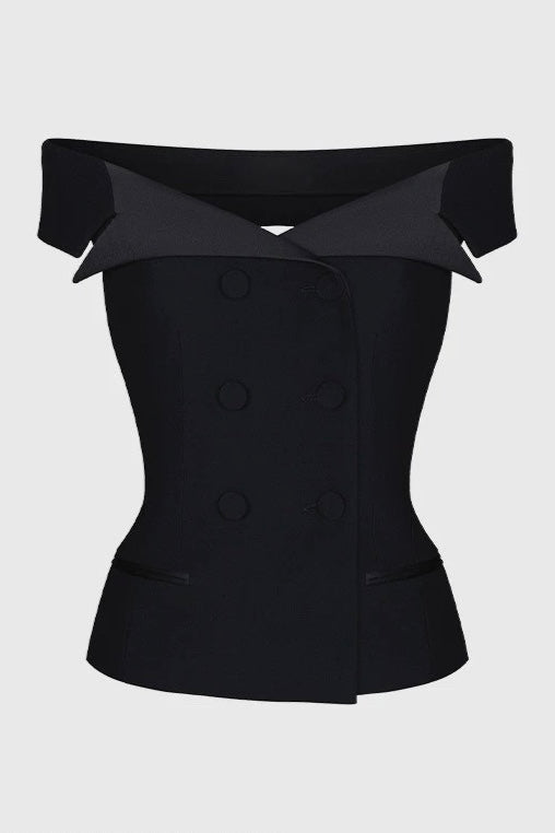Off-Shoulder Structured Buttoned Tailored Top