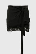 Elegant Black Satin & Lace Mini Skirt