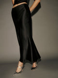 Elegant Silk Satin Midi Skirt