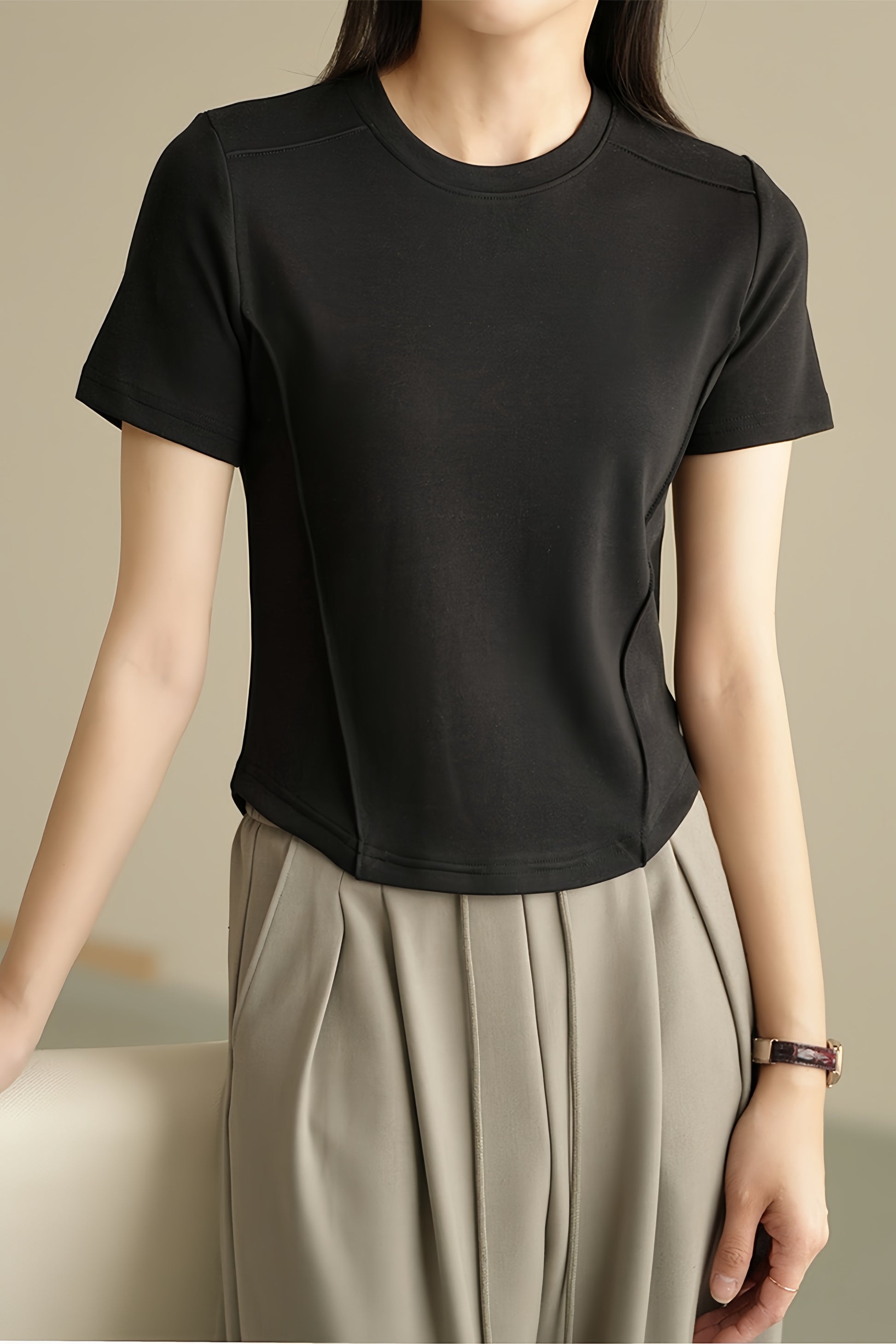Black Sculpt Seam T-shirt