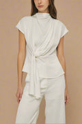 The Draped Silk Tie-Front Top – Ivory