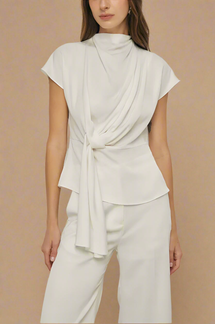 The Draped Silk Tie-Front Top – Ivory